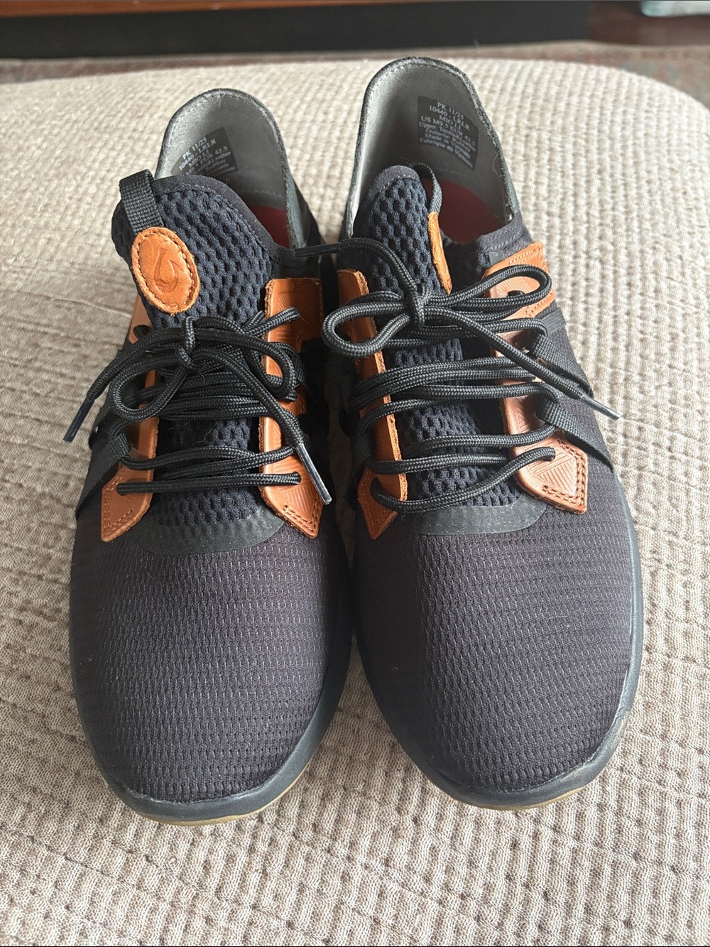 Olukai Men's Black Casual Sneakers with Tan Accents